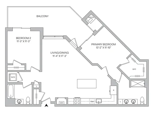 Floor plan B08 - 2BR 2BA (1160 SF)