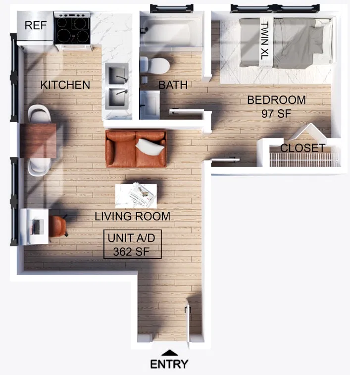 Floor plan 1 Bedroom | 1 Bath