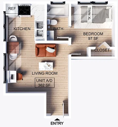 Floor plan 1 Bedroom | 1 Bath
