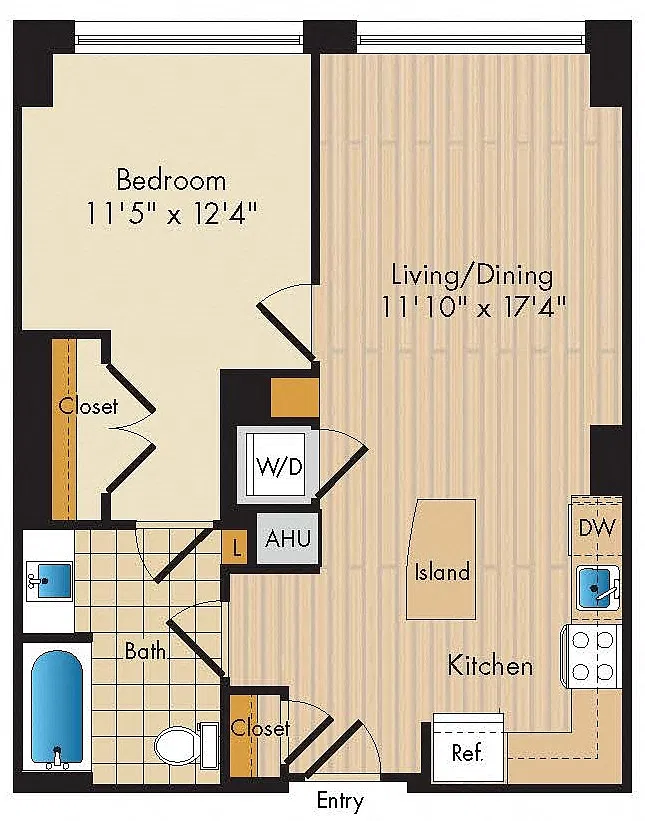 Floor plan 1 Bed 1 Bath-A3a