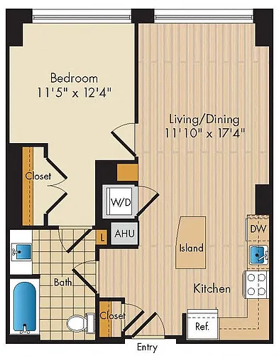 Floor plan 1 Bed 1 Bath-A3a