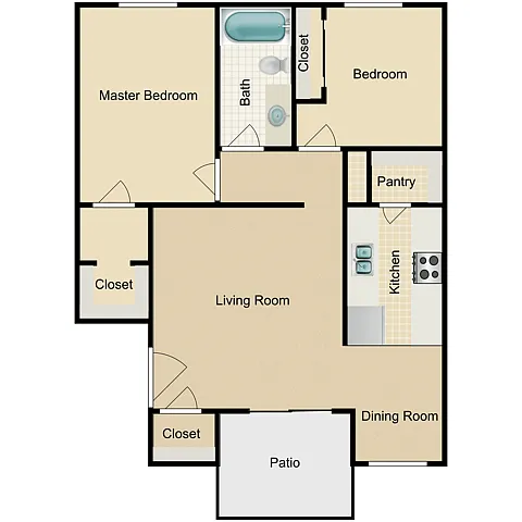 Floor plan 2 Bed 1 Bath