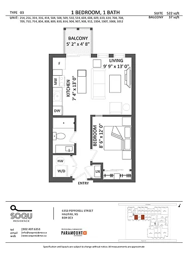 Floor plan 1 Bedroom | Type 03