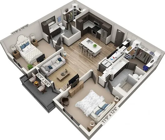 Floor plans are artist's rendering. All dimensions are approximate. Actual product and specifications may vary in dimension or detail. Not all features are available in every apartment. Prices and availability are subject to change. Floor plans are artist