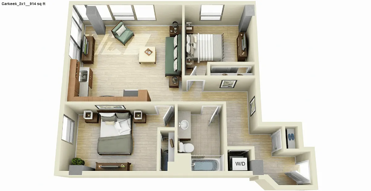 Floor plan 2 Bed 1Bath Renovated
