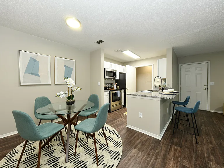 Dining Room + Hardwood Style Flooring