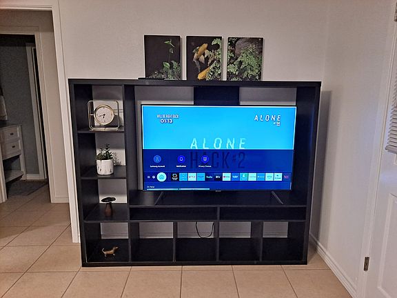 large entertainment center, smart tv ready for streaming