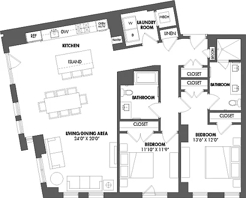 Floor plan 2 Bed/2 Bath