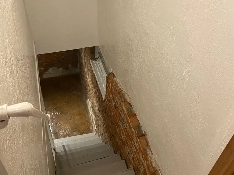 Stairs leading to basement bedroom
