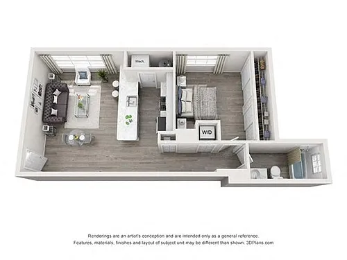 Floor plan 1 Bedroom, 1 Bath 594 SF 11a-1