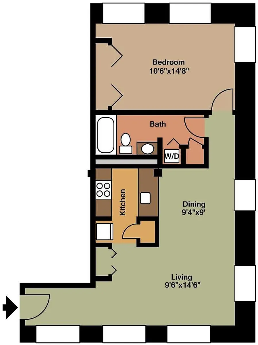 Floor plan 1 Bed 1 Bath - Small