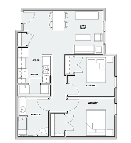 Floor plan Two Bedroom 2B