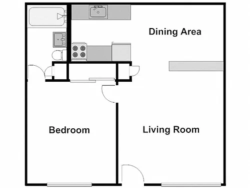 Floor plan 1 Bed / 1 Bath: Type B