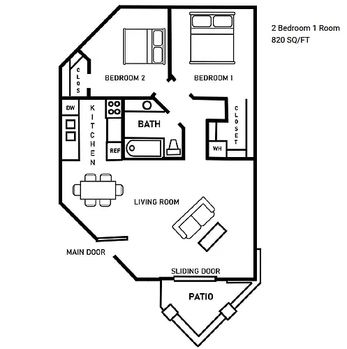 Floor plan 1Br1Ba Study