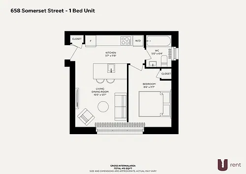Floor plan 1 Bedroom 1 Bed 1 Bath