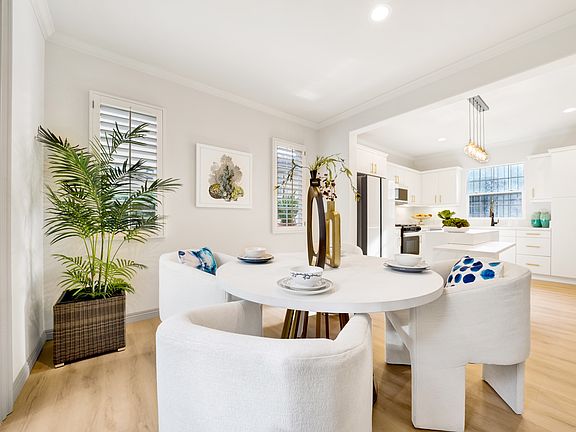 Dining room with view of the private backyard