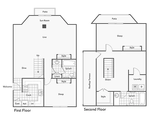 Floor plan 2 BR x 2 BA - Townhome with Washer & Dryer - C