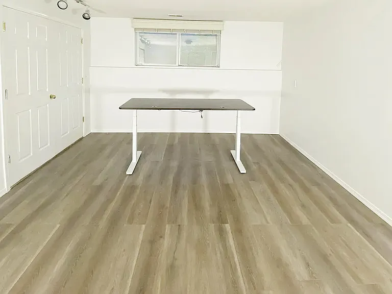 Finished basement with new wood like plank flooring