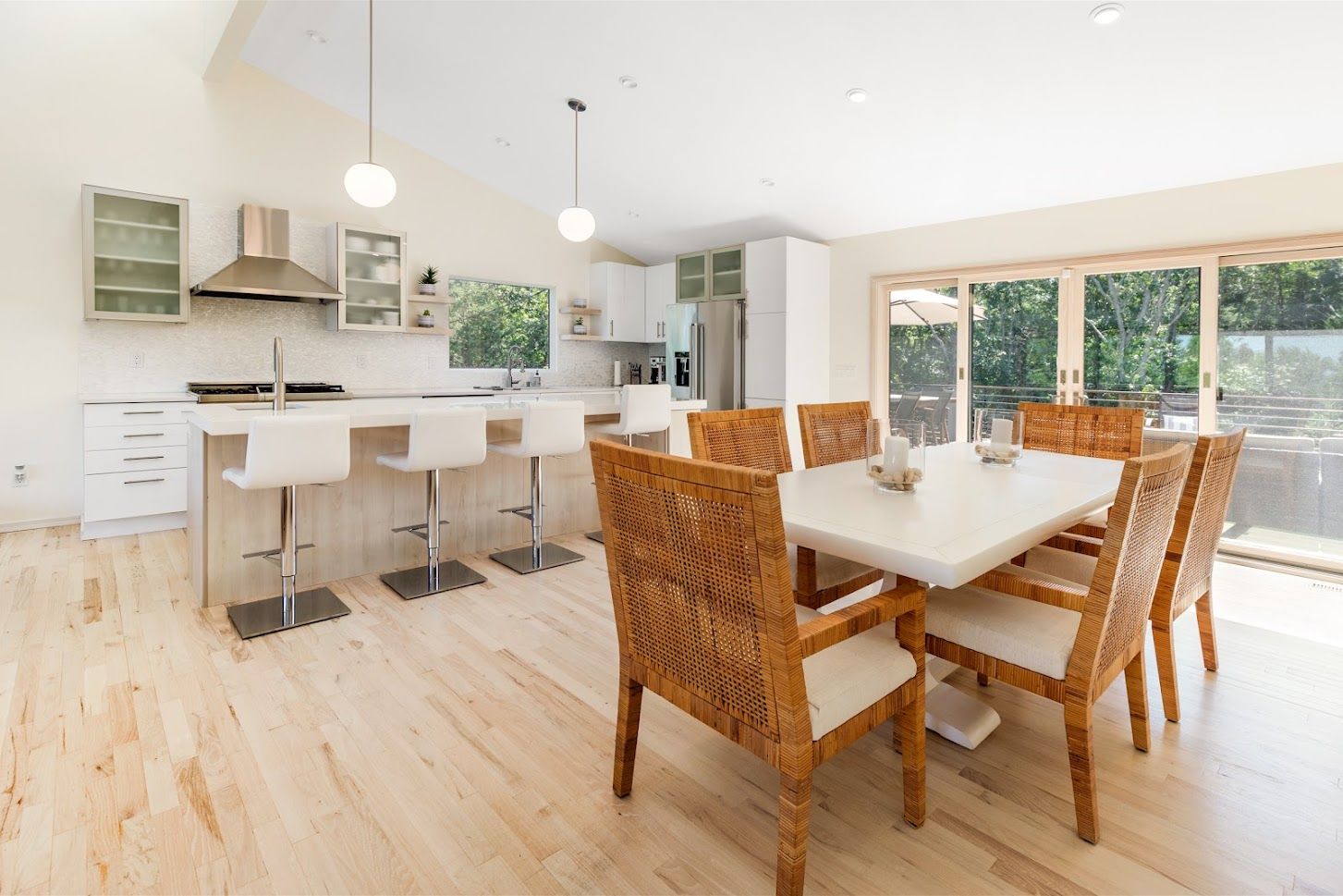 Dining area with sliders to the back deck