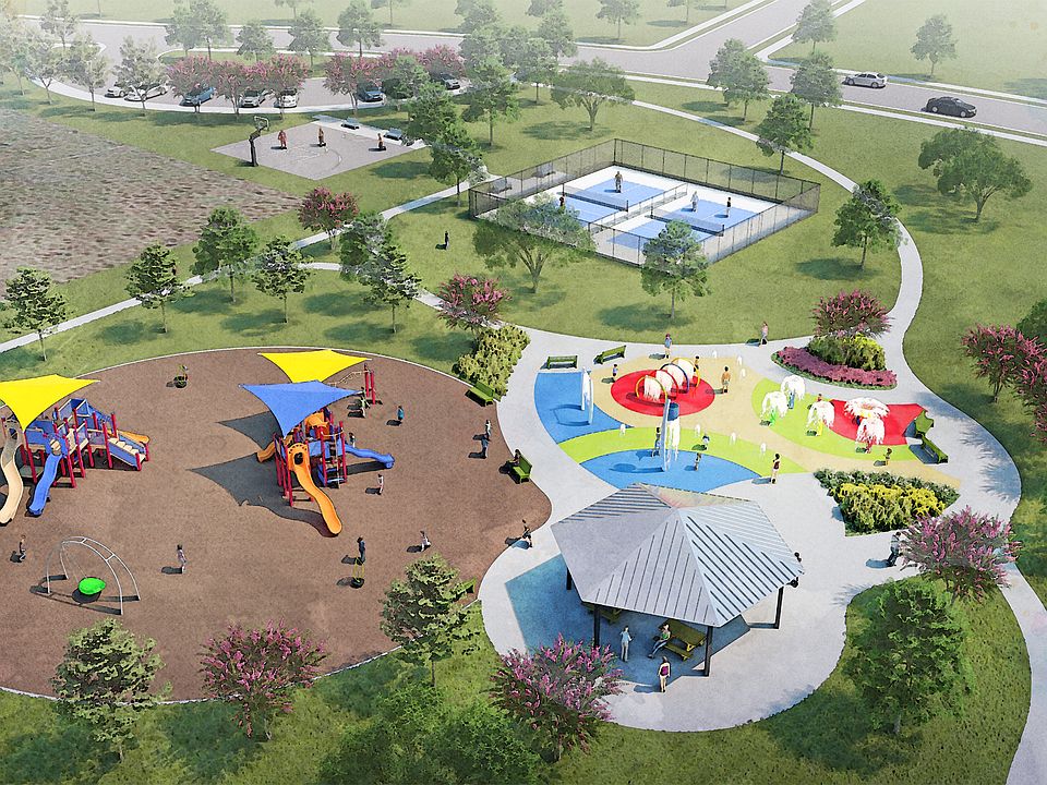 Vista West has two children's playgrounds, a splashpad, a gazebo, pickleball courts and a basketball court.