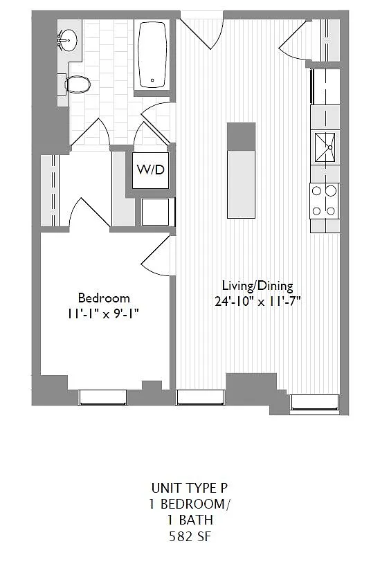 Floor plan 1-Bedroom 1-Bathroom | 581 sqft