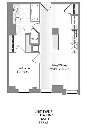 Floor plan 1-Bedroom 1-Bathroom | 581 sqft