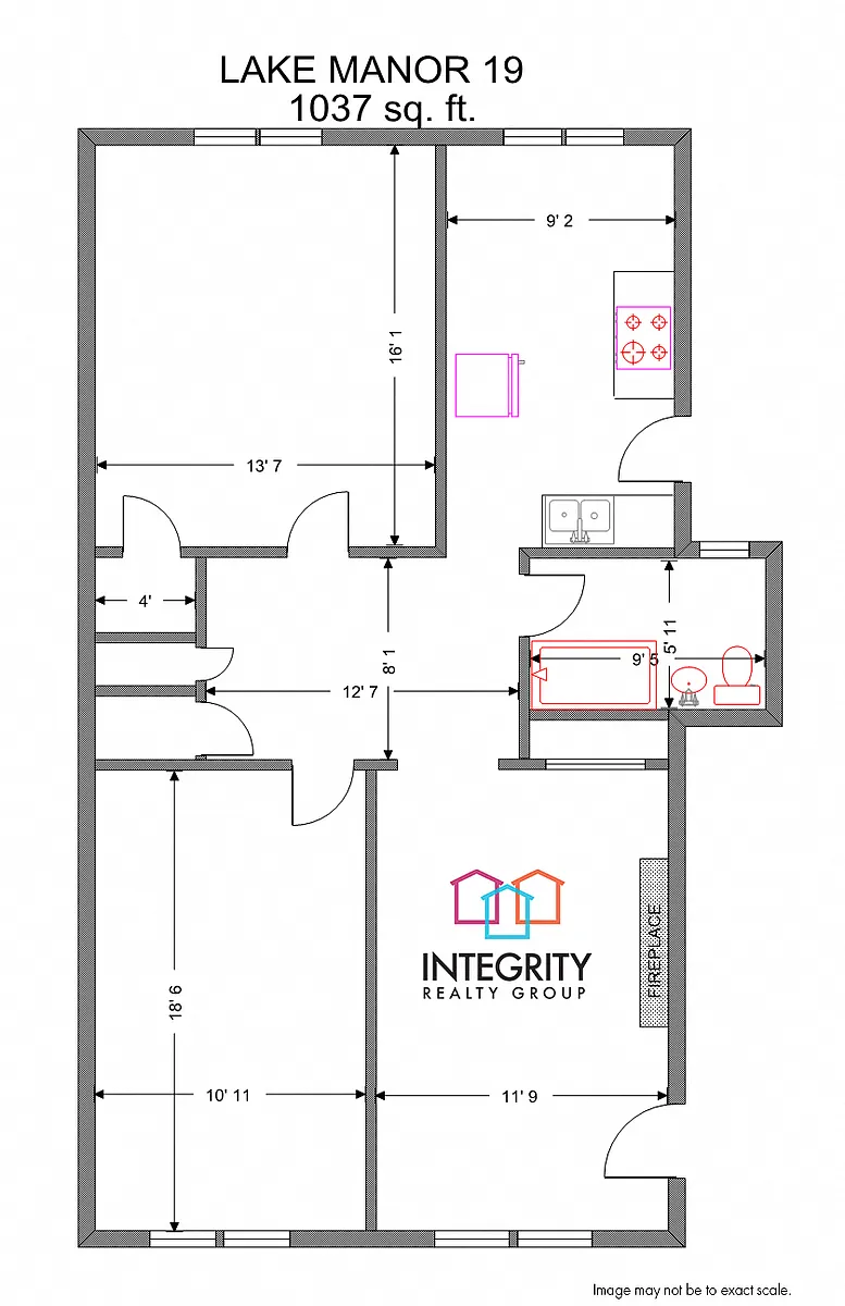 Floor plan Lake Manor 2 Bedroom 1 Bath