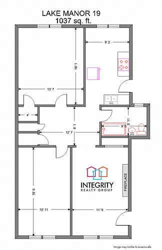 Floor plan Lake Manor 2 Bedroom 1 Bath
