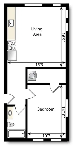 Floor plan 1 Bedroom, 1 Bathroom A2