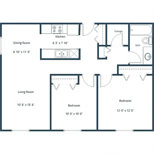 Floor plan Two Bedroom 21A
