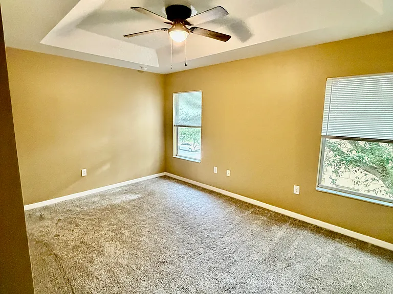 Primary bedroom with tray ceiling