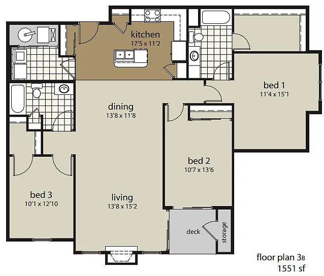 Floor plan 3B 1551 sf