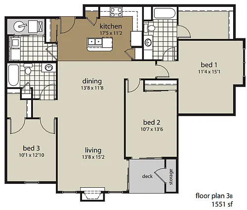 Floor plan 3B 1551 sf