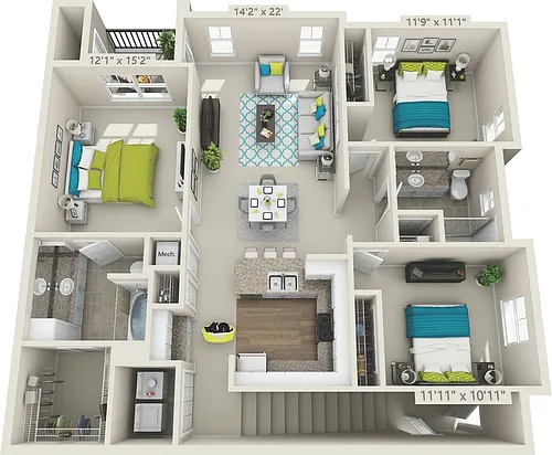 Floor plan C1 DOGWOOD - 3 Bedroom, 2 Bathroom