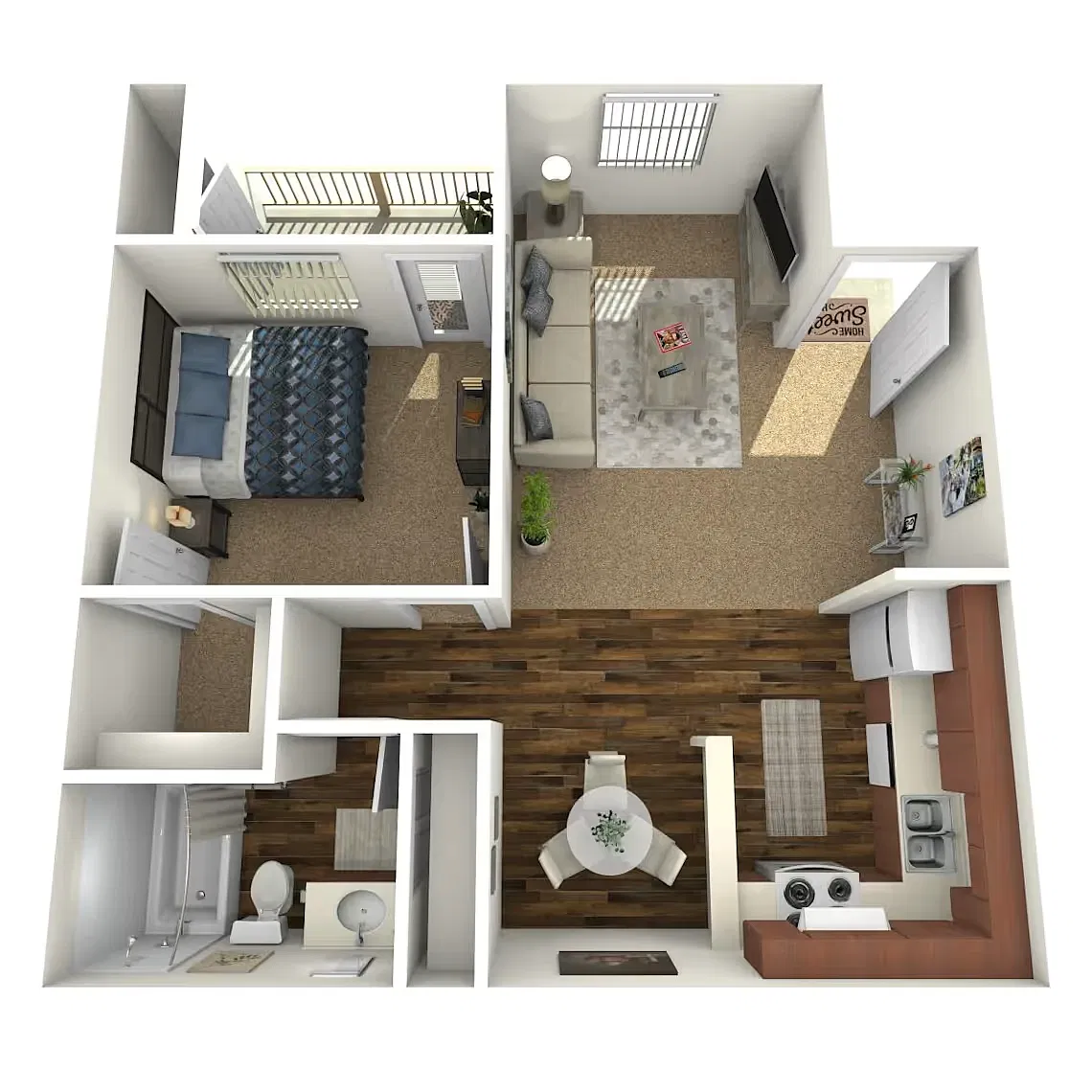 Floor plan 1 Bed 1 Bath - A