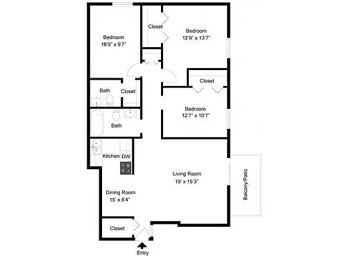 Floor plan 3 Bedroom 2 Bath