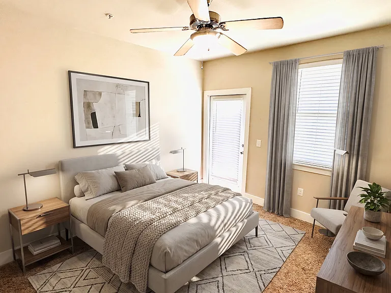 Spacious Master Bedroom with huge balcony, walk in closet and modern full bathroom with garden tub