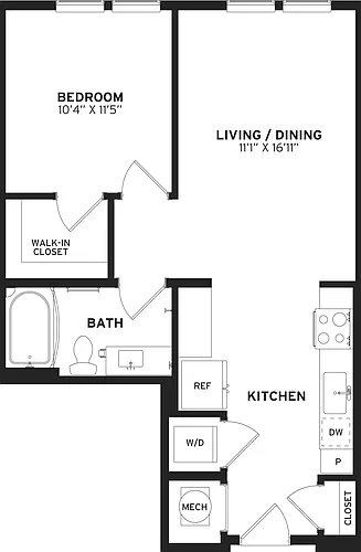 Floor plan 1 Bed/1 Bath-A1-A