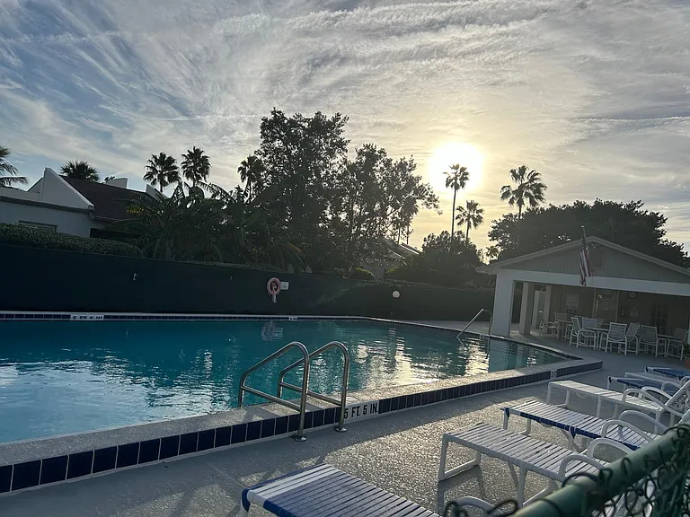 Community pool steps from our back door. Beautiful even at night