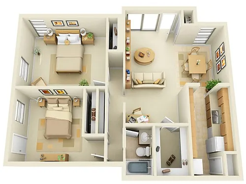 Floor plan 2 Bedrooms 1 Bath with Porch