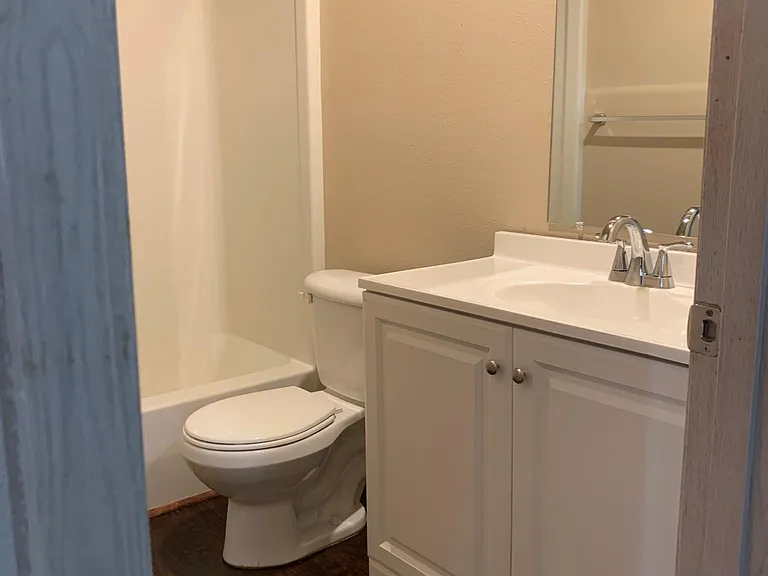 Remolded downstairs bathroom. New vanity, sink and flooring.