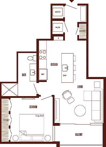 Floor plan 1 Bed/1 Bath-A5b