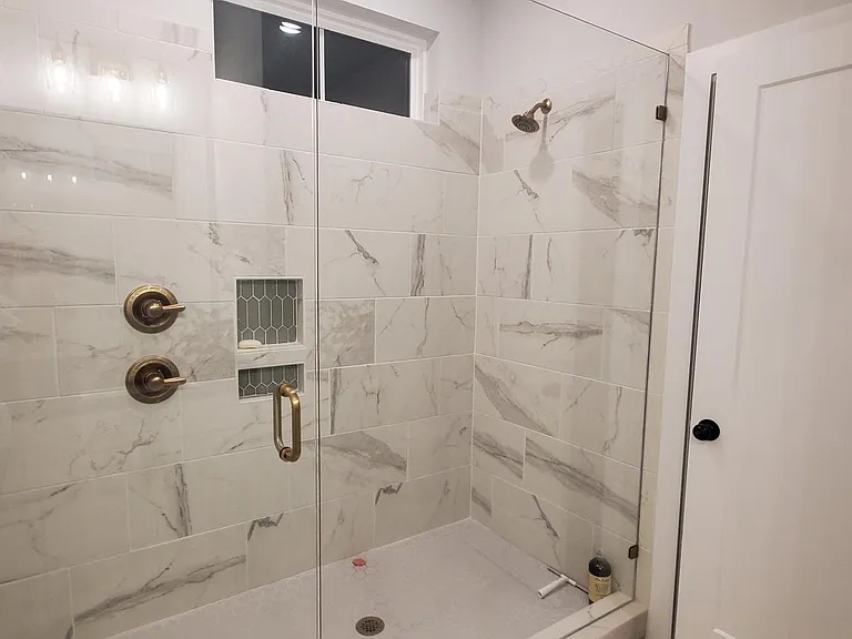 frameless shower with double shower heads