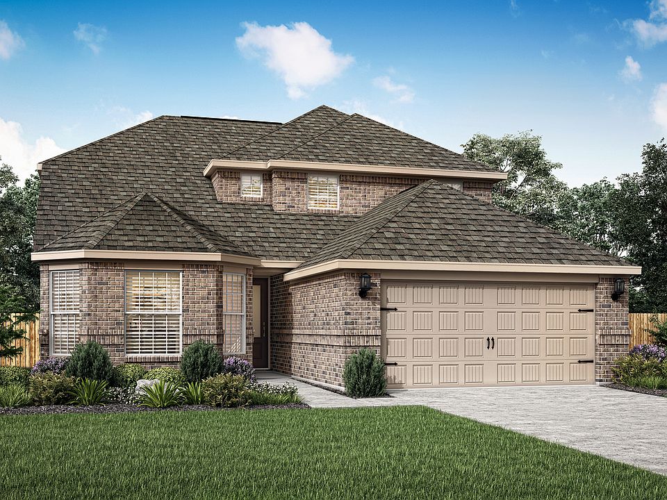 The Huron is a two story home with brick.