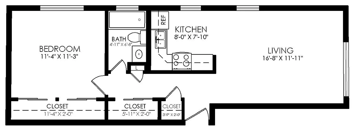 Floor plan 1 Bed x 1 Bath