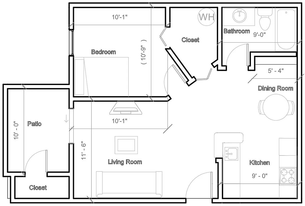Floor plan 1 bedroom 552 sf