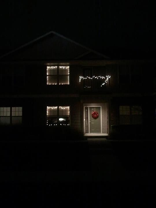 Christmas lights at night.
