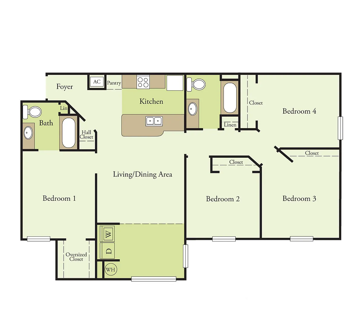 Floor plan Four Bedroom Two Bath 60