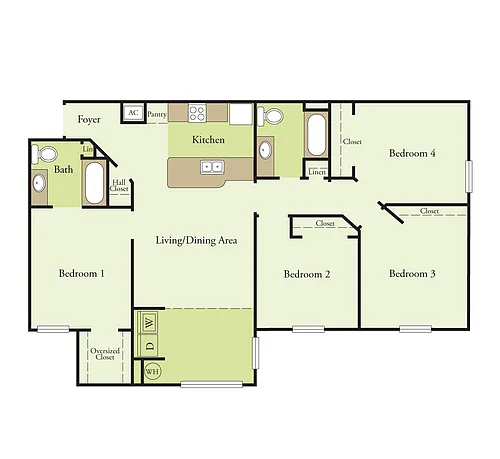 Floor plan Four Bedroom Two Bath 60