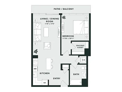 Floor plan B21 | 1 Bed | 1 Bath
